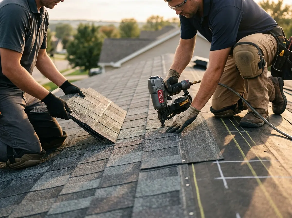 Professional roofer working on a residential roof in Kennesaw